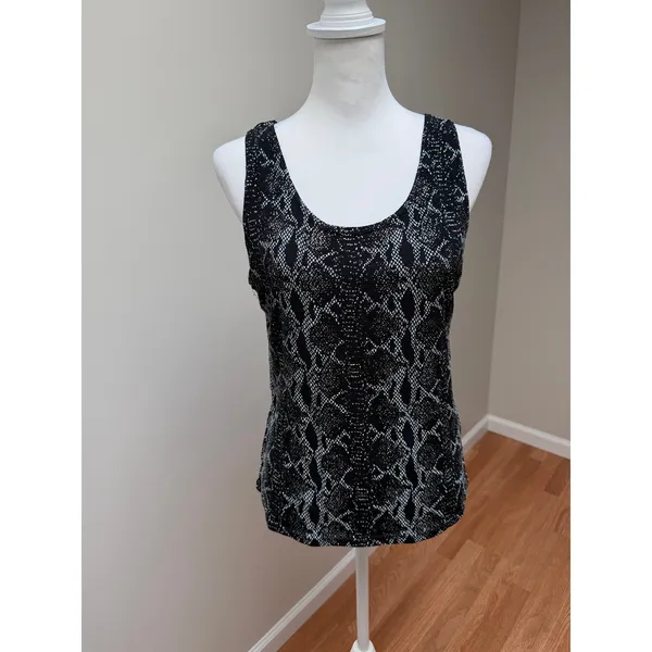 Blu Sage Two Piece Cardigan Tank Set Black Sparkle Silver Snake Print Womens XL - Image 8