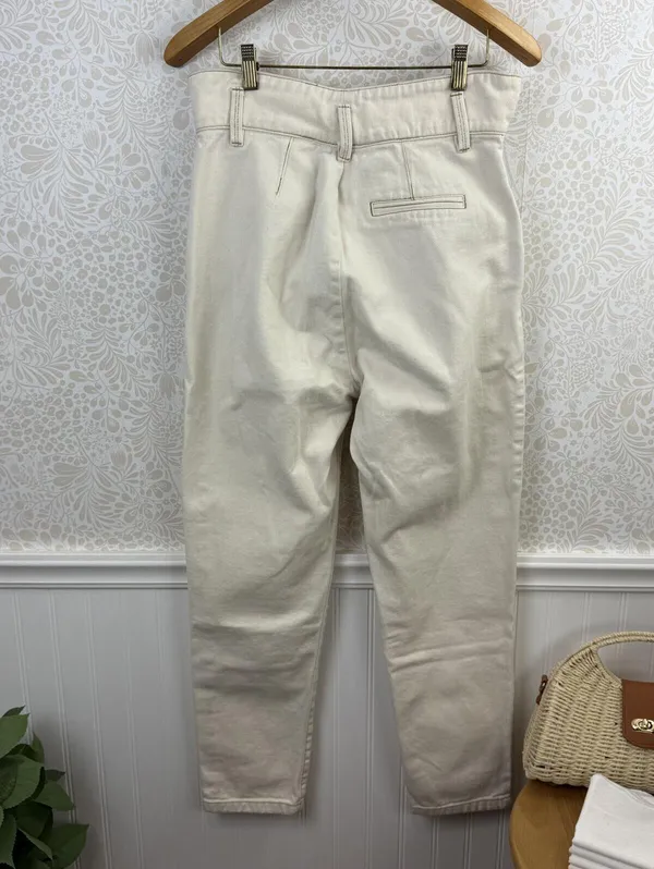 Sezane Francky Ecru Cream Peated Front Wide Band Trousers - Size - 29 - Image 2