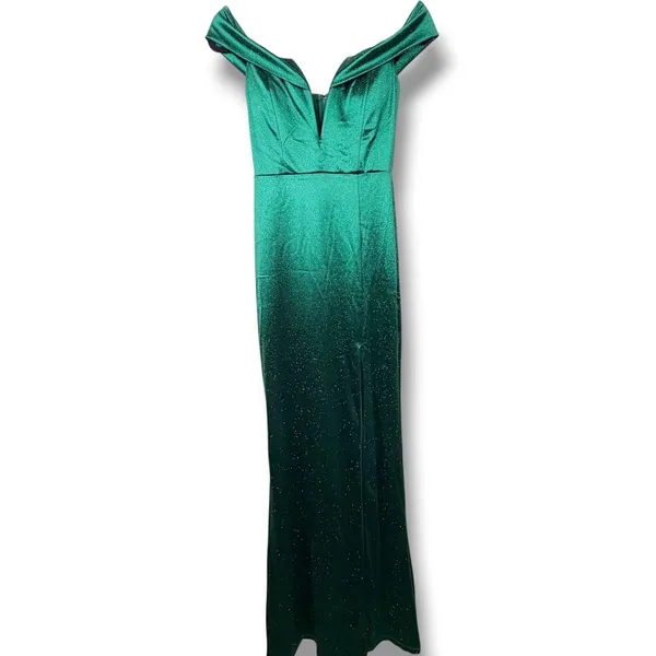 NEW WINDSOR Eileen Hunter Green Satin Mermaid Glitter Formal Gown Dress Small - Image 5