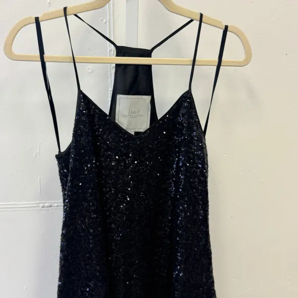 Pearl Georgina Chapman Marchesa Black A Line Swing Sequin Mini Dress Sz 6‎ - Image 3