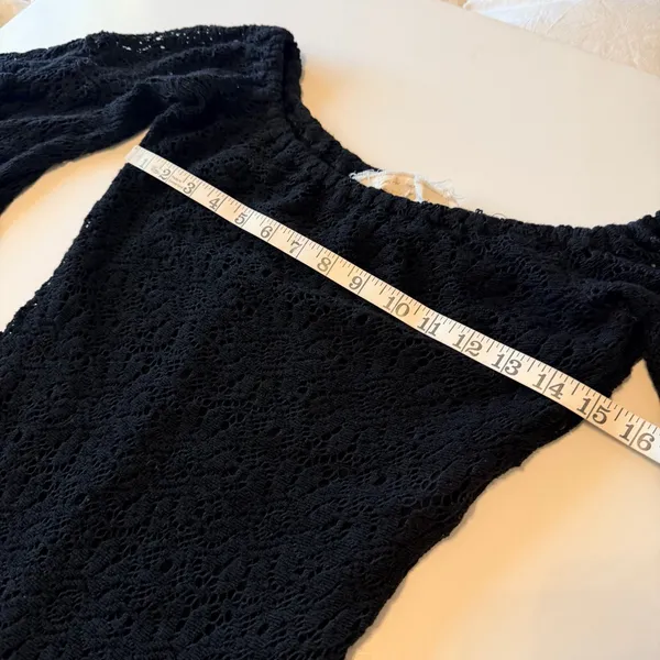 JEN'S PIRATE BOOTY Free People "Bardot" black lace off shoulder mini dress Sz M - Image 3
