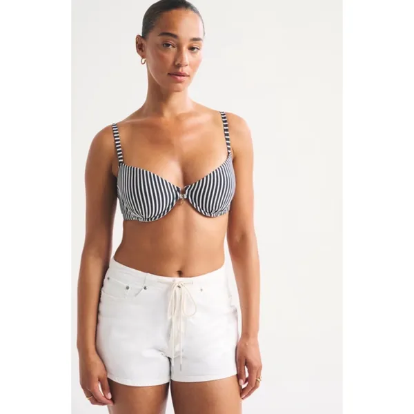 Abercrombie & Fitch Navy White Striped Underwire Bikini Top Anchor Charm Large - Image 2