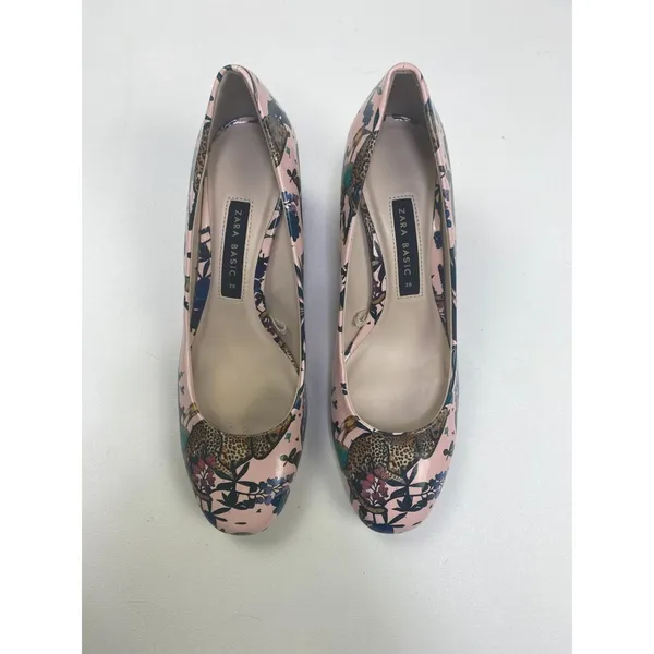 Zara Basic Tropical Animal Floral Pink Block Heel EU Size 36 (us size 6) NEW - Image 4