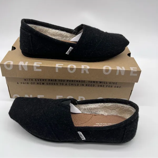 Toms Classic Women's Black Wool Plaid Patch Slip-On Flats Loafers-Size 8 - Image 2