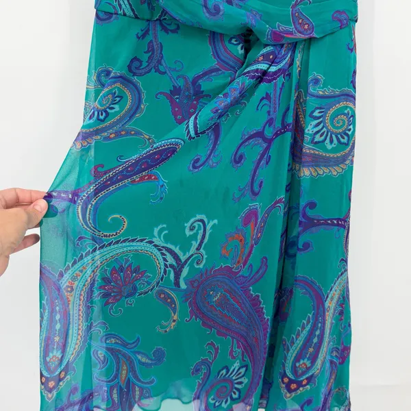Lauren Ralph Lauren Silk Paisley Faux Wrap Midi Dress Green Purple Size 6 - Image 4