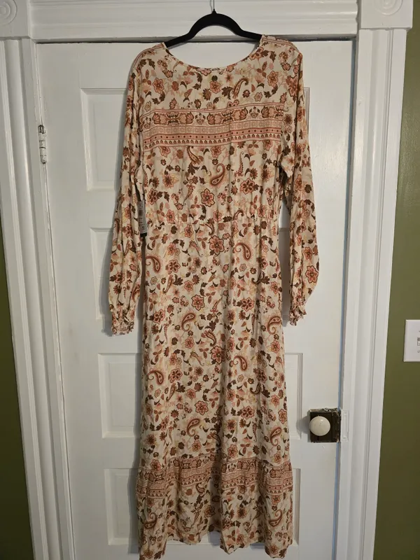 Rip Curl Cream Paisley Long Sleeve Boho Midi Dress Medium - Image 11