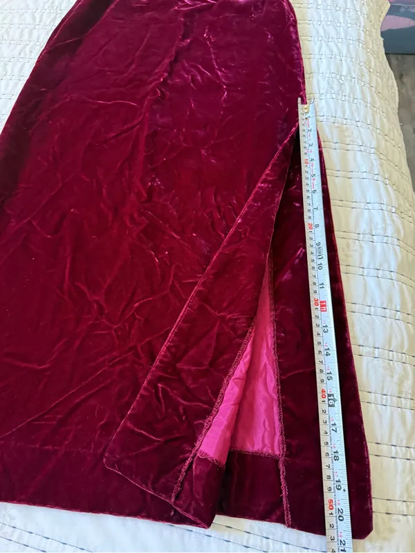 Vintage Alex Colman Burgundy Velvet Maxi Skirt Side Slit Whimsy Goth Y2K Size XS - Image 8