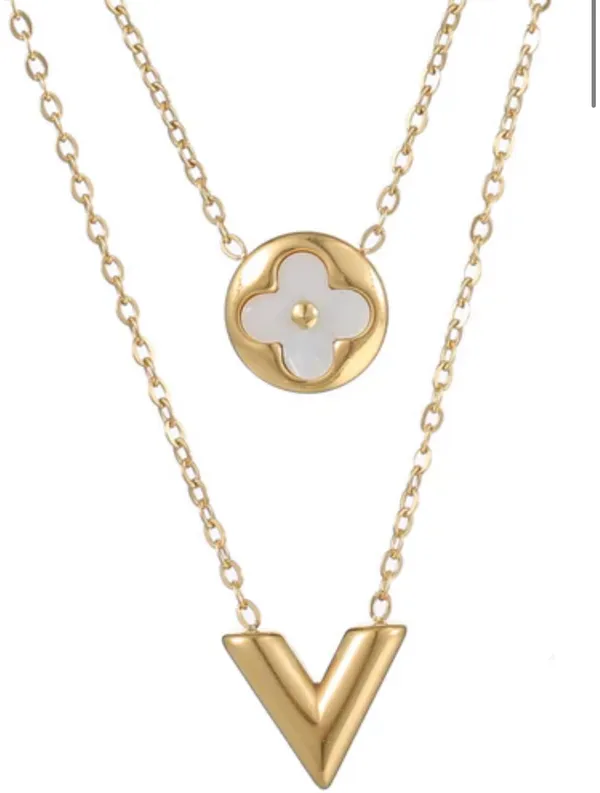 Classic Elegant Clover Charm Layered Necklace Gold - Image 2
