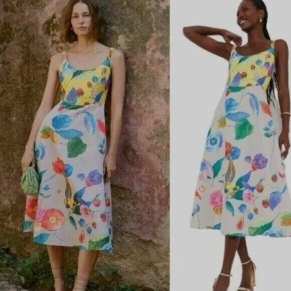 Tuckernuck Vivid Jardin Dominique Dress S Multi Yellow Floral Midi NWT - Image 11