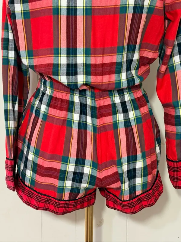 Victoria’s Secret Elsa Plaid Flannel Sleep Romper Red Tartan XS - Image 10