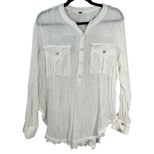Free People Talk to Me Button Down Gauzy Lightweight Poplin Blouse Medium - Image 7
