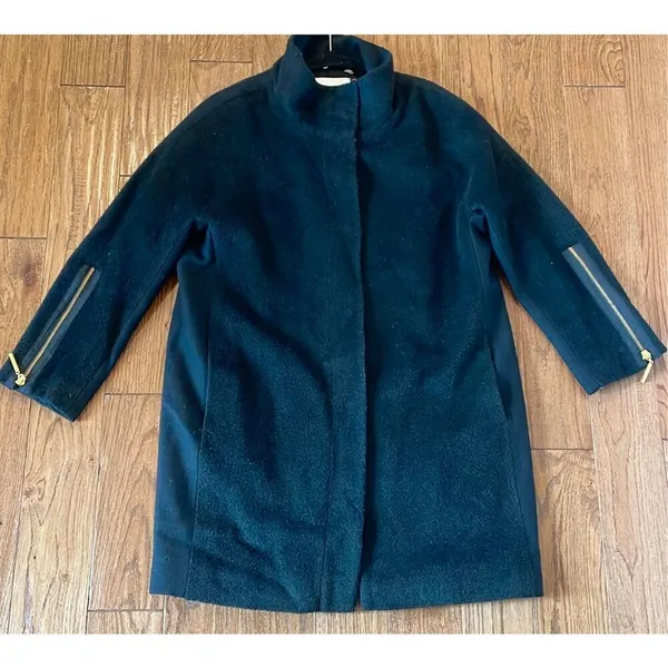 T Tahari wool blend black funnel neck snap closure peacoat 8 - Image 3