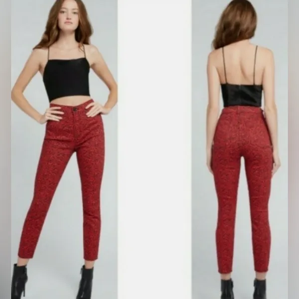 Alice + Olivia Good High Rise Ankle Skinny Jeans Red Leopard Funky Rock Size 28 - Image 3
