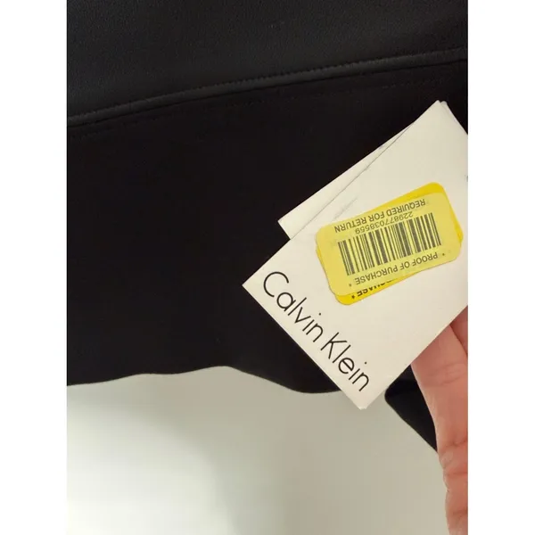 Calvin Klein Faux Leather Panel Open Front Blazer Textured Black‎ Size 8 - Image 4