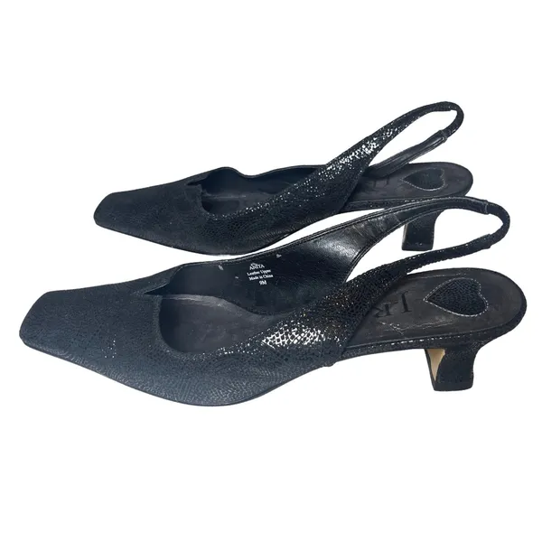 Square Toe Slingback Kitten Heel Leather Mosaic J‎ Renee Women 9 Black - Image 4
