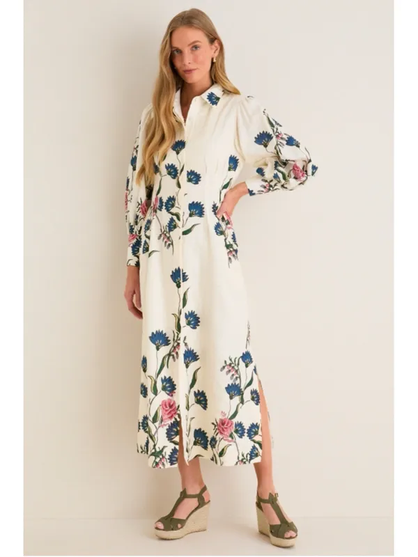 Tuckernuck Belle Bouquet Cotton Linen Therese Puff Sleeve Dress S Belted Garden - Image 2