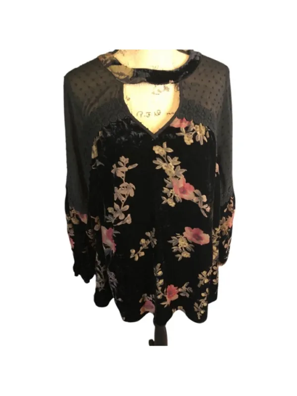 Daniel Rainn Black Floral Velvet Lined Burnout Embroidered 1X Black Floral - Image 3