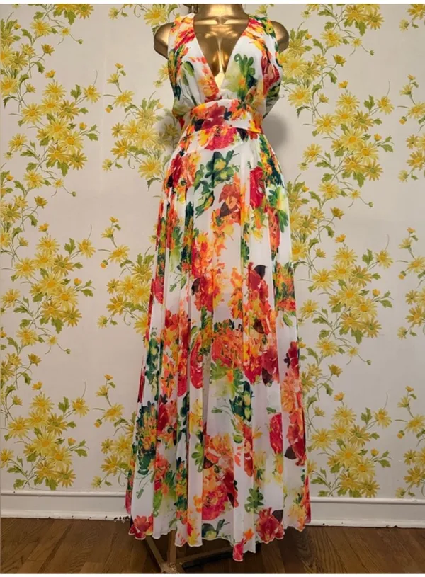 Glamazon floral boho V neck summer maxi dress size M - Image 2