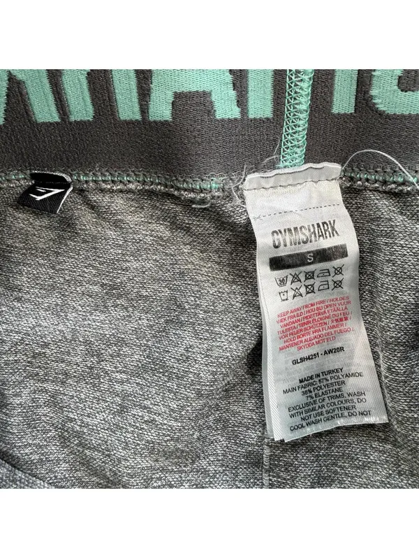 Gymshark Womens Small Gray Marl Seamless High Rise Biker Shorts Teal Waistband - Image 3