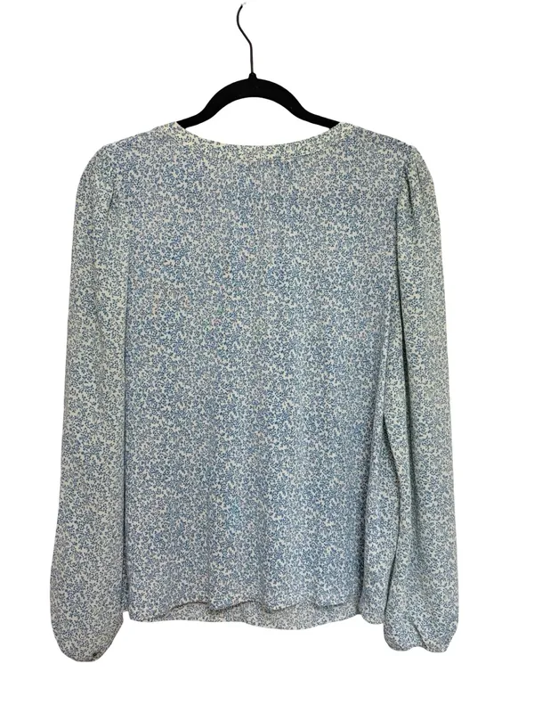 LOFT Mixed Media Floral Popover Blouse in Pale Blue Microfloral - Size M - Image 2