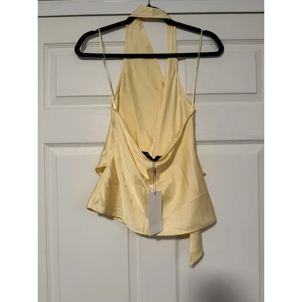 Zara Light Yellow Halter Top Satin Effect Asymmetrical Summer Festival Flowy - Image 5