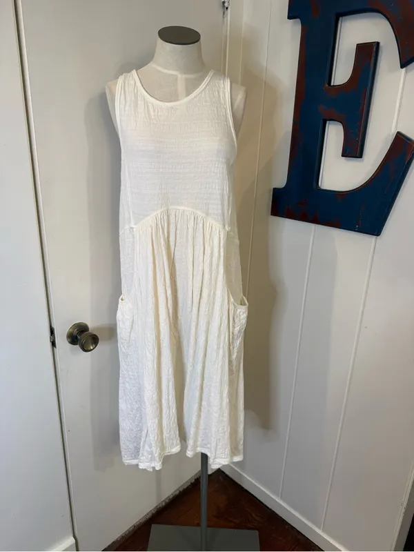Sleeveless Cream Midi Dress with Relaxed A-Line Silhouette Sz S - Image 2