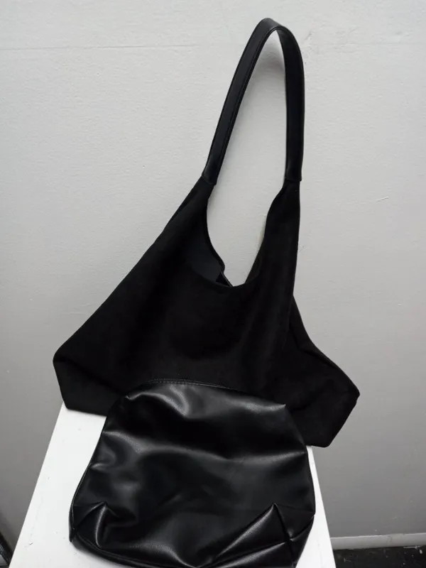12"x 16" Faux Suede Hobo Bag w/inner Pouch Retro Shoulder Tote - Image 2