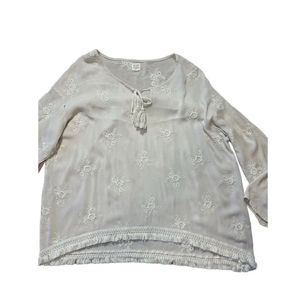 Surf Gypsy‎ Floral Embroidery Blush Fringe Crop Blouse Sz Small - Image 9