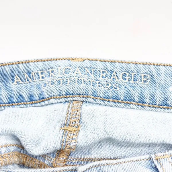 American Eagle Womens 4‎ Denim Mini Skirt Light Wash Distressed Hem Button Fly - Image 10