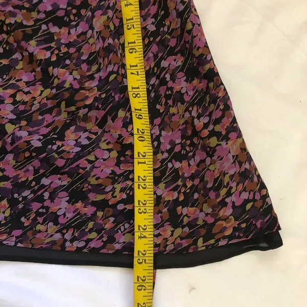 Black purple floral silky poly wrap style top blouse shirt long flare sleeves vneck belted tie back office siren #whimsygoth #coquette #grunge #goth #hippie - Image 6