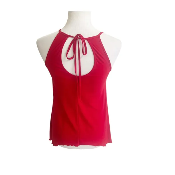 Venus Ruffled Tank Top Womens Small Red Keyhole Front Halter Neck Party Bold NWT - Image 5