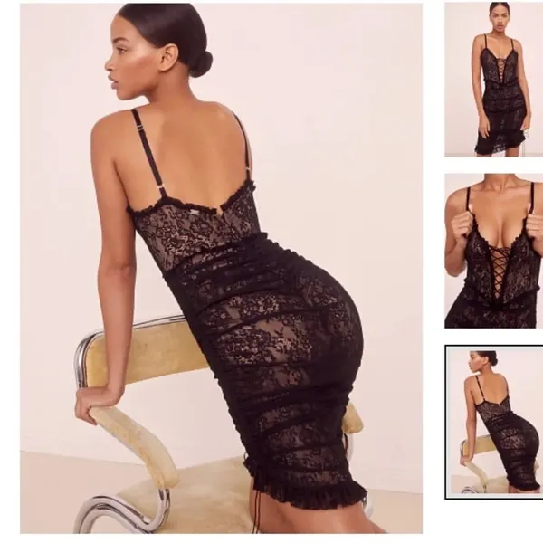 For Love And Lemons Gracie Lace Slip Dress Black Sheer Dark Romantic Corset S - Image 5