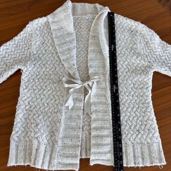 Apt 9 Cardigan Sweater M Cream Cable Knit Ribbon Tie Front Coquette Cozy Cottage - Image 10