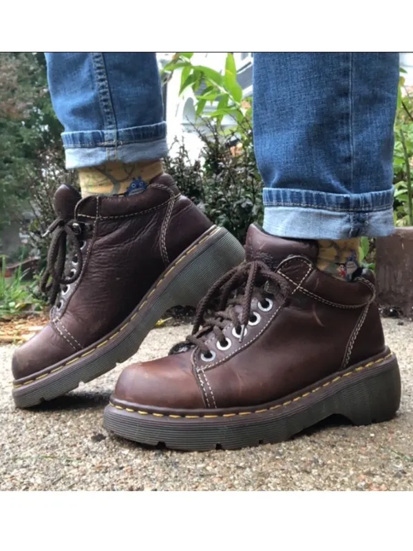 Vintage Y2K Dr. Martens 8542 Brown Leather Chunky Boots Made in England Size 9 - Image 2