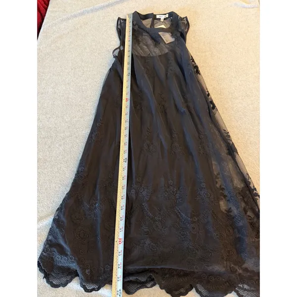 Bleu Ciel Women S Black Sheer Mesh Floral Embroidered Lace Scallop Hem Dress NWT - Image 2