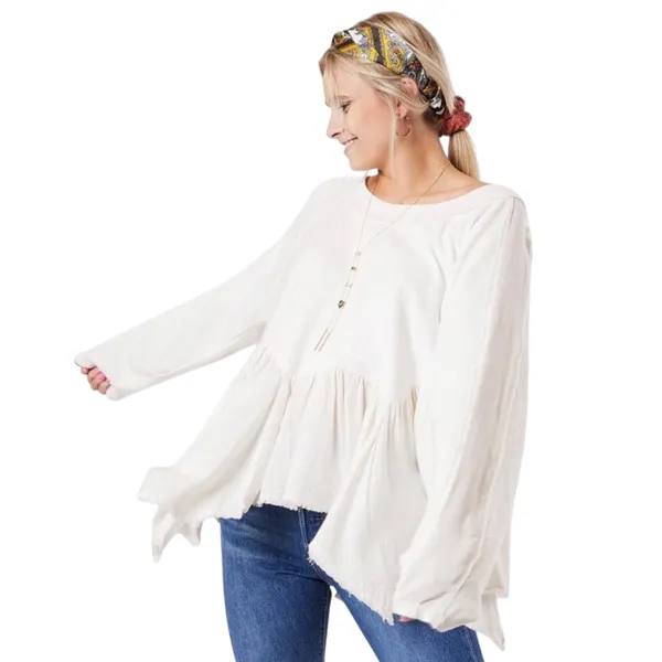 Free People Ivory Gold Duster Oversized Sweatshirt Top Small - Image 3