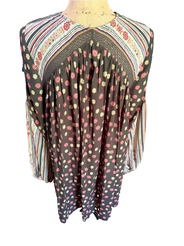 Free People Rain or Shine Pebble Bohemian Lace-Up Tunic Mini Dres Women's Size M - Image 9
