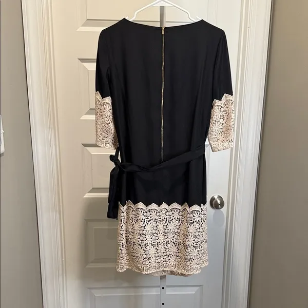 Gianni Bini Black Lace Trim Belted Dress Romantic Chic Feminine Aesthetic Small‎ - Image 13