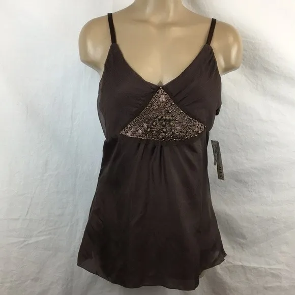 Kaelyn Max 100% Silk Brown Embellished Sleeveless Tank NEW M - Image 2
