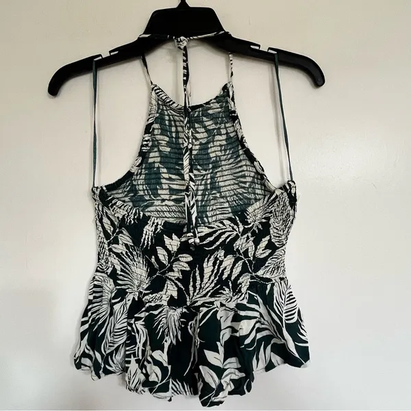 Women's Patrons of Peace Green‎ Leaf Floral Smocked Halter Top Size Small - Image 5