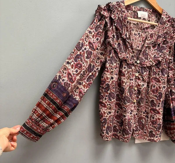 Cleobella Samara Bishop Sleeve Printed Cotton Blouse M - Image 7