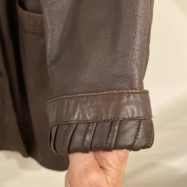 Jacqueline Ferrar VTG Sz Small Chocolate Brown Leather Trench Coat - Image 4