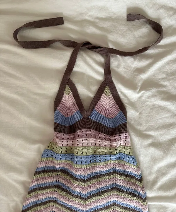 Crochet Halter Mini Dress - Image 2