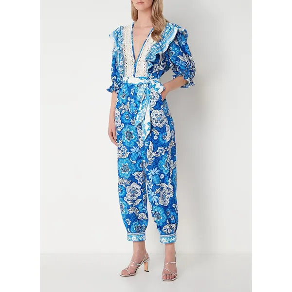 FARM RIO Blue Floral Pattern Full of Flowers Tapered Fit Jumpsuit Size XS - Image 3