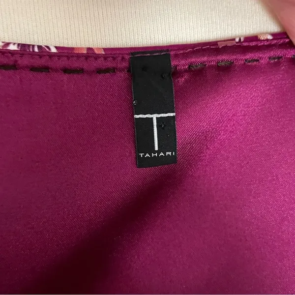 Tahari Dress Sheath Floral Botanical Leaves Lined Sleeveless Fuchsia Pink Purple - Image 11