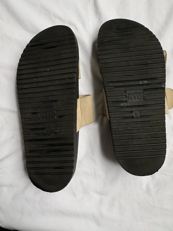 Madden NYC Double Buckle Slide Sandals Beige Black Size 9 - Image 7
