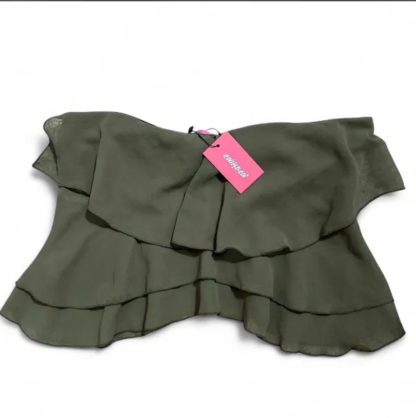 Edikted olive green chiffon ruffled cropped tube top - Image 3