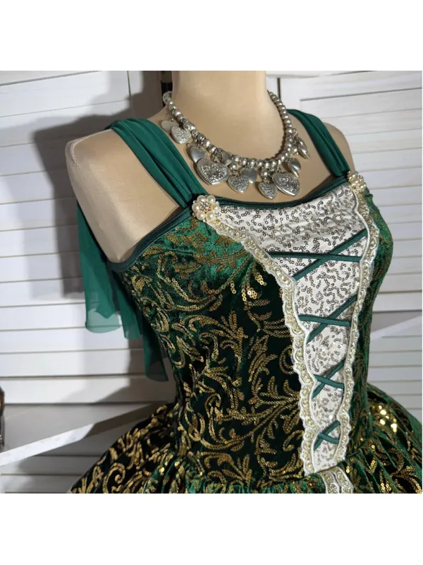Vintage velvet beaded dress tutu lace emerald green fairy homecoming Ren Fair S - Image 5