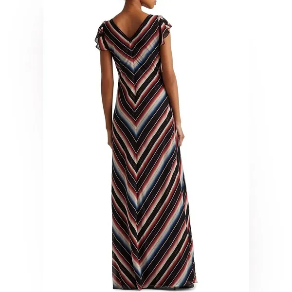 Lauren Ralph Lauren Womens Blanket Stripe Georgette Gown black Size 8 - Image 2