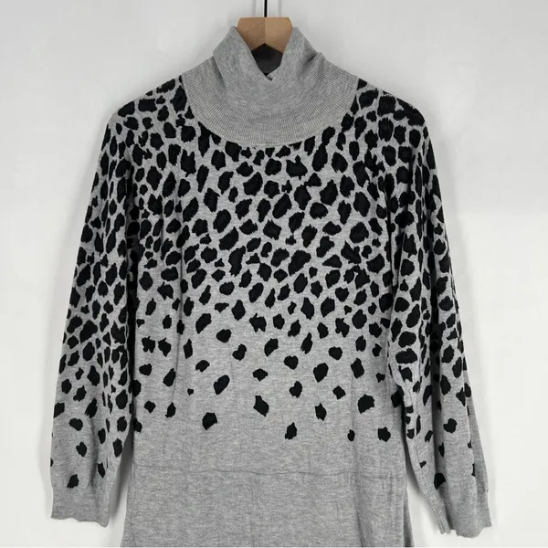 Lascana For Venus‎ Leopard Print Midi Sweater Dress Turtleneck Long Sleeve L - Image 3